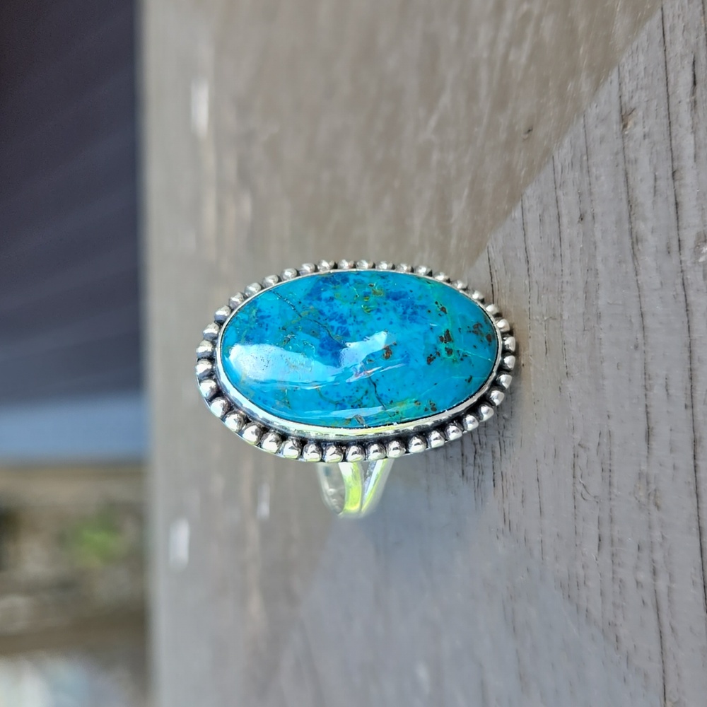 Blue Chrysocollo Sterling Silver Ring